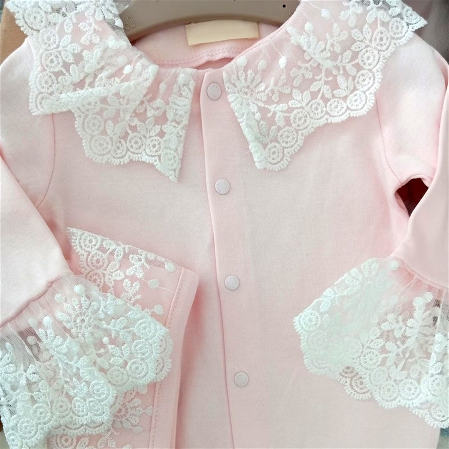 2PCS Pure Solid Color Lace Trim Baby Girl Jumpsuit