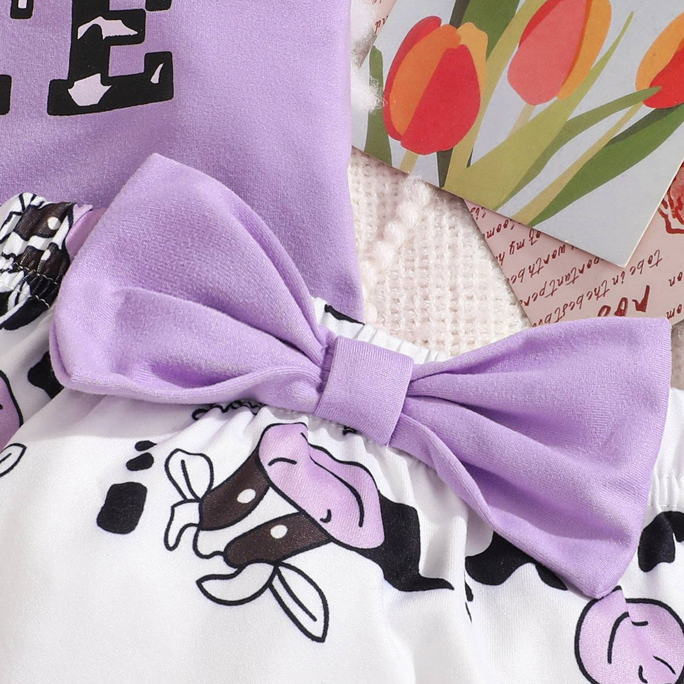 3PCS Holy Cow I'm Cute Letter Cow Print Short Sleeve Baby Set