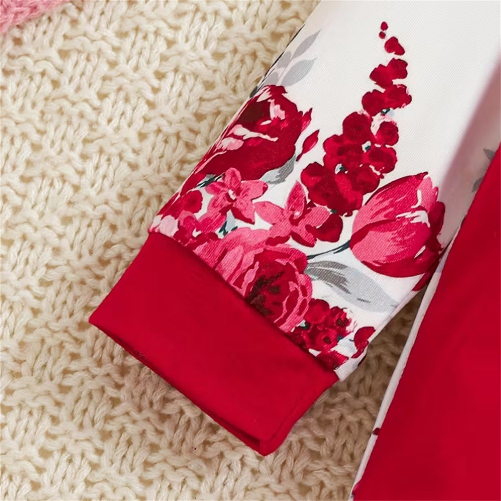 3PCS Mama's Bestir Letter Floral Print Long Sleeve Baby Jumpsuit