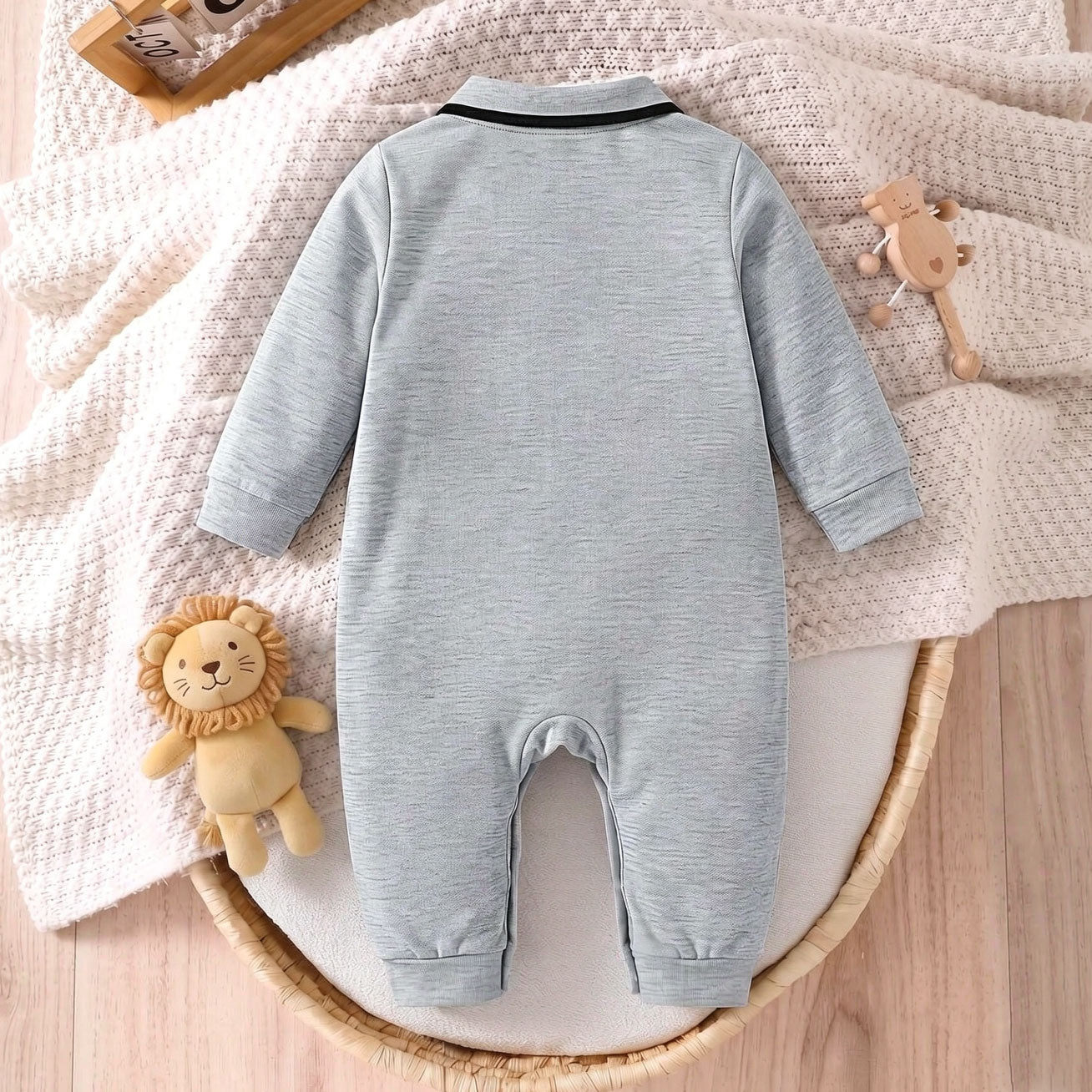 Cute Animal and Letter Printed Long Sleeve Baby Boy Jumpsuit
