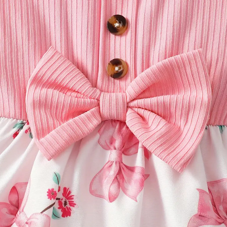 2PCS Sweet Bow Floral Print Sleeveless Baby Romper