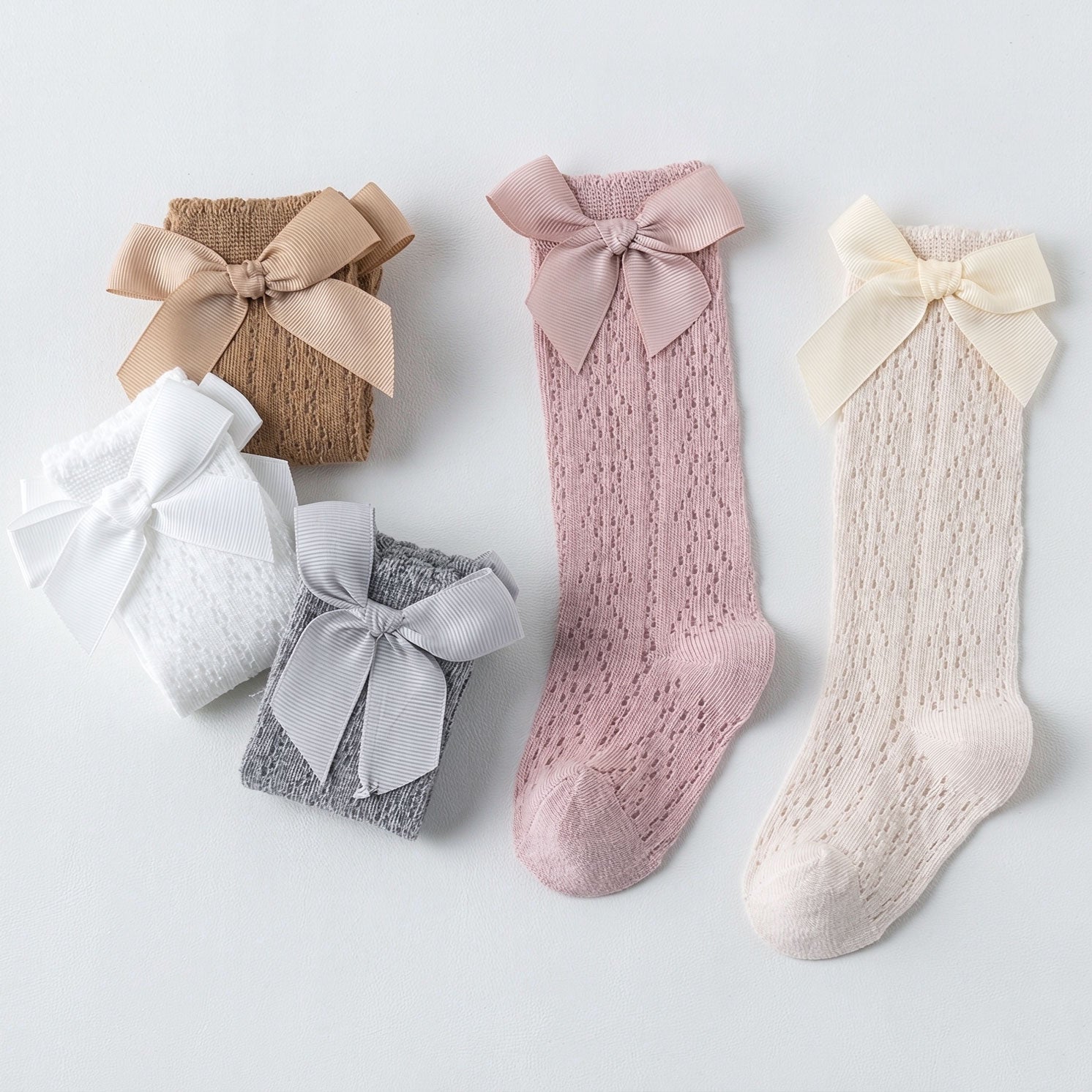 Breathable Mesh Bow Lace Long Baby Socks