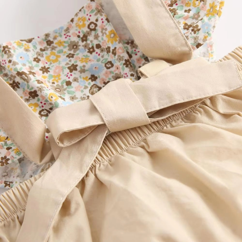 2PCS Grace Floral Print Flutter Sleeve Baby Girl Romper