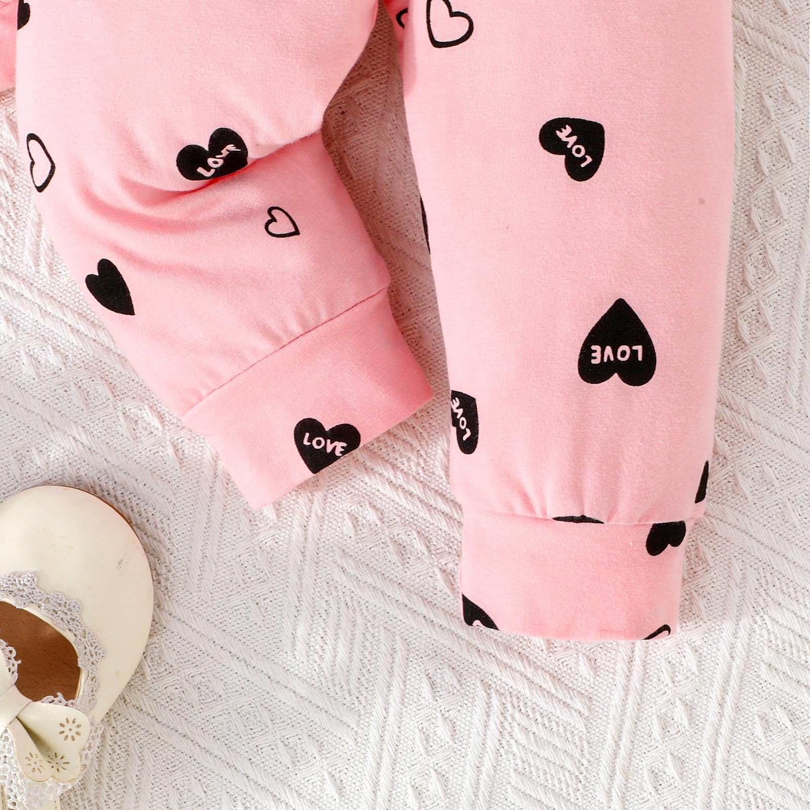 3PCS Allover Heart Print Long Sleeve Baby Set