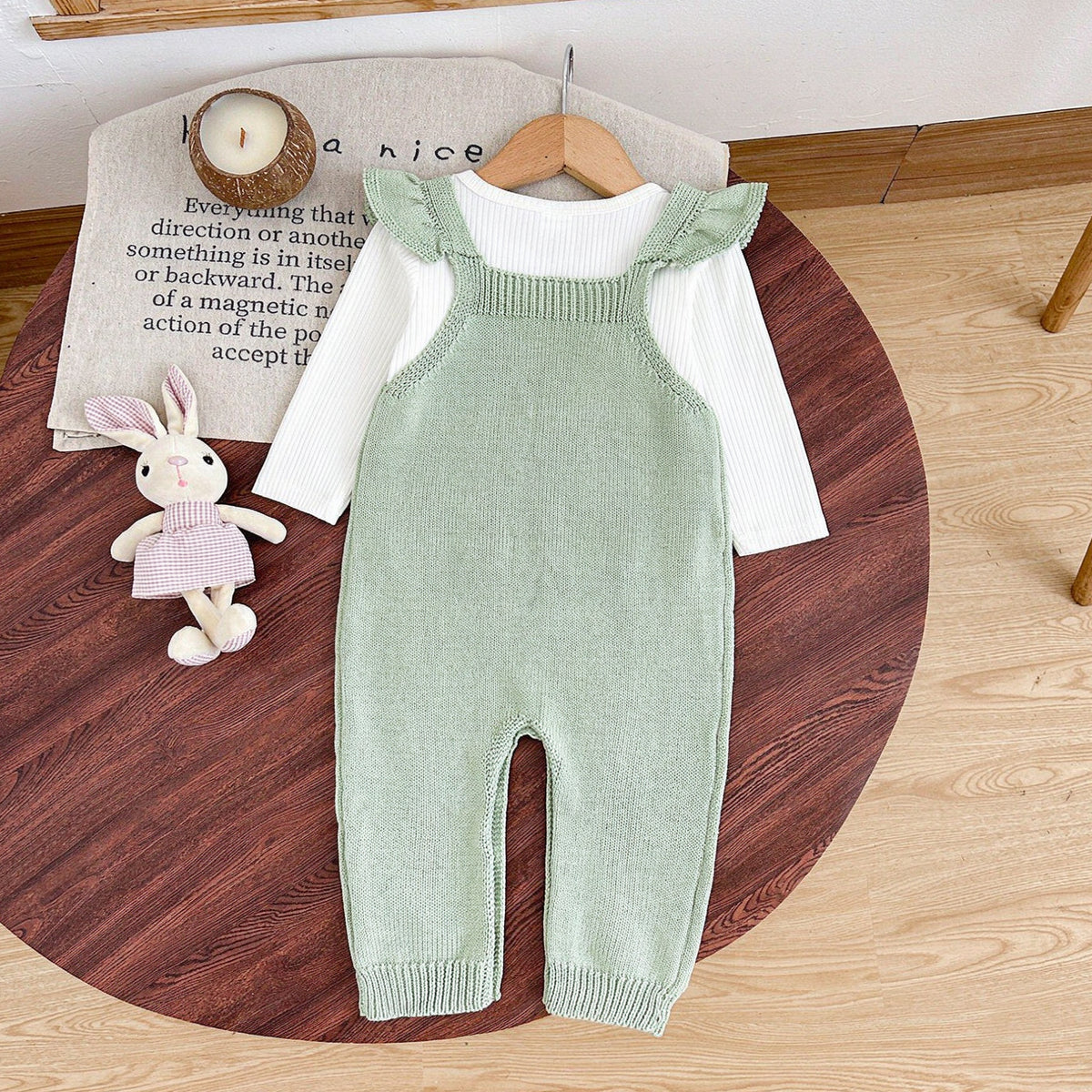 Sweet Floral Faux Two-Piece Long Sleeve Knit Baby Girl Jumpsuit