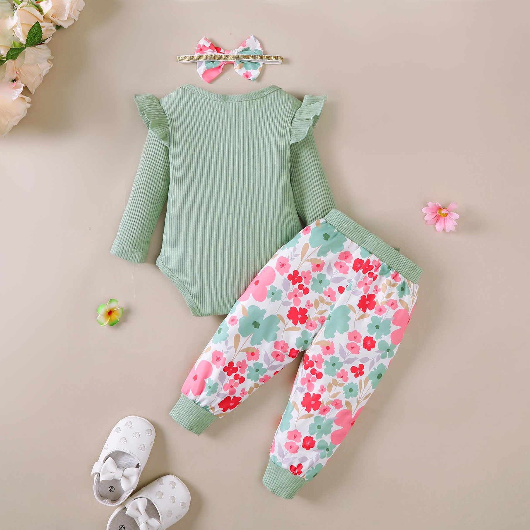3PCS Sweet Daddy's Girl Mommy's World Letter Floral Print Baby Set