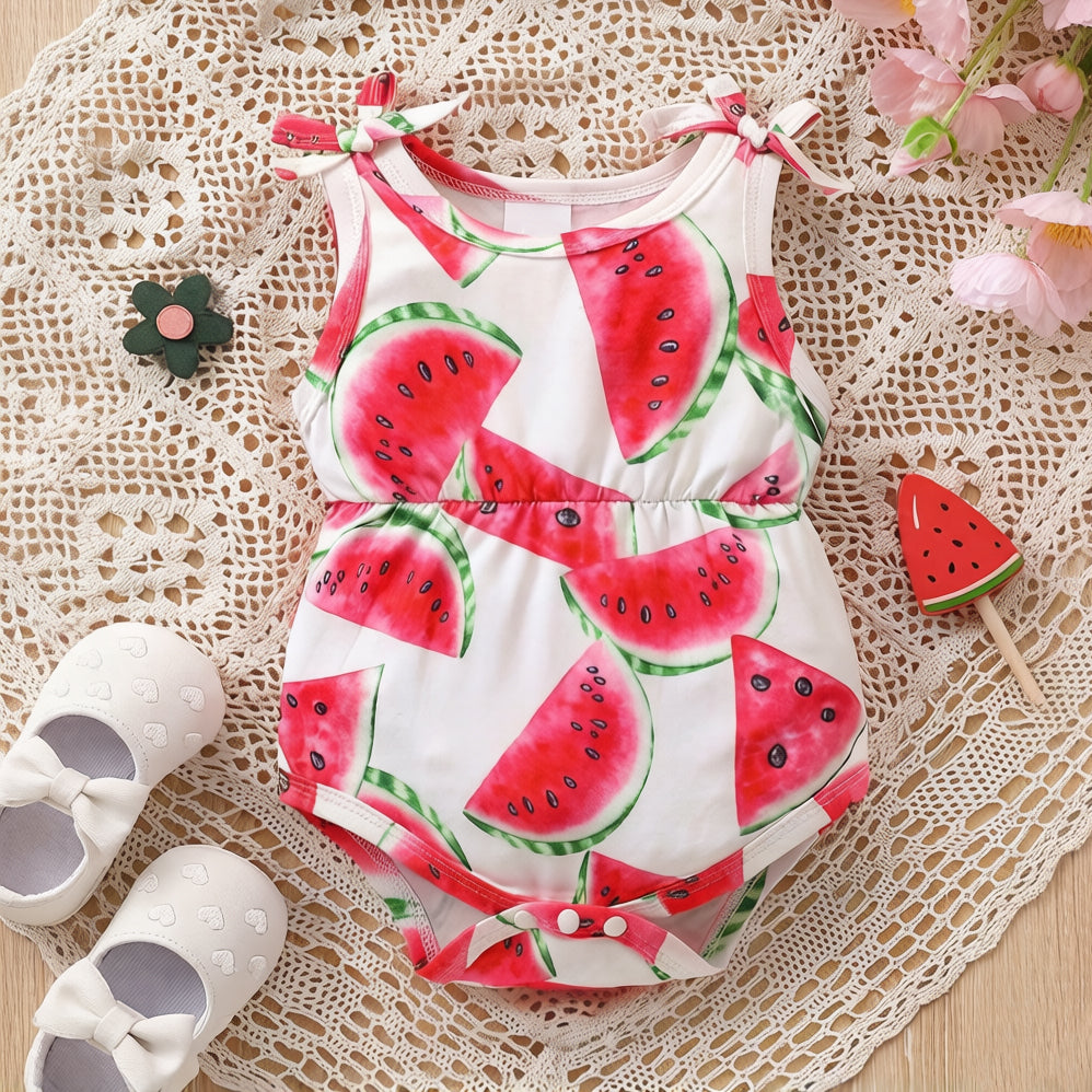 Cute Watermelon Print Sleeveless Baby Girl Romper