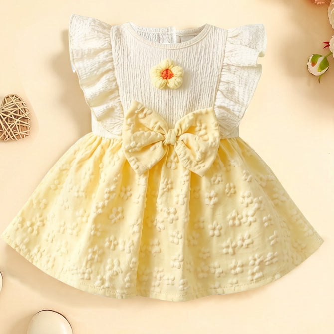 Grace Floral Appliqué Flutter Sleeve Baby Dress