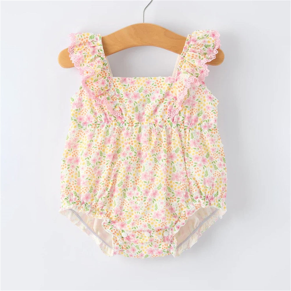 Summer Casual Floral Printed Fly Sleeve Baby Romper