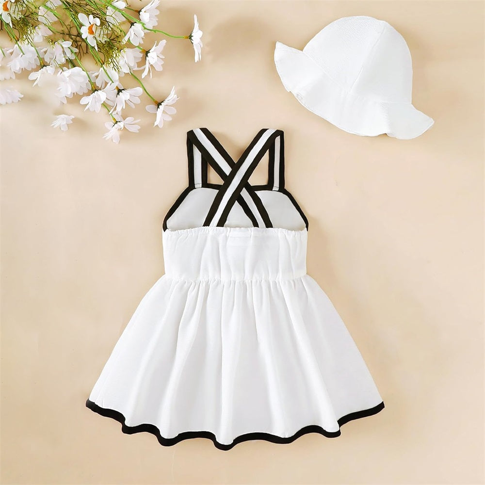 2PCS Stylish Solid Color Sleeveless Backless Baby Sundress
