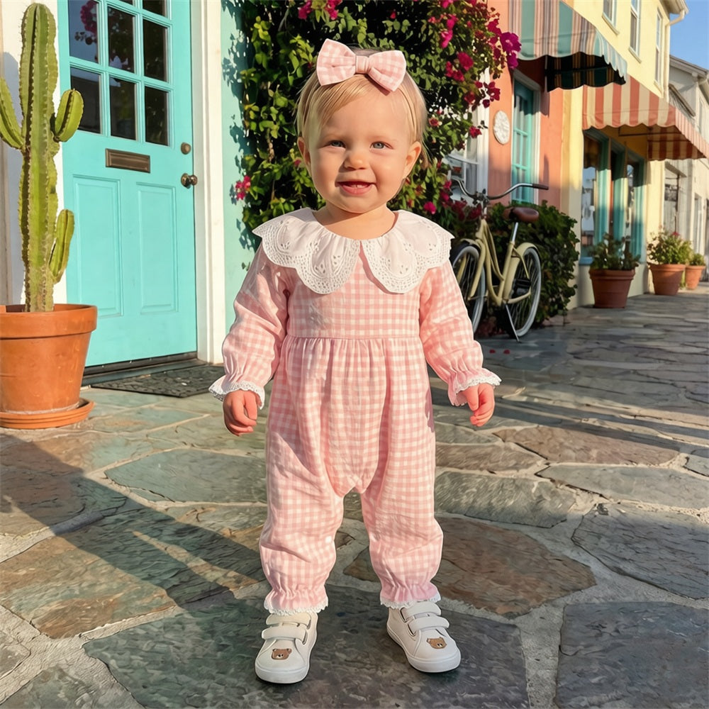2PCS Gorgeous Plaid Print Long Sleeve Baby Jumpsuit