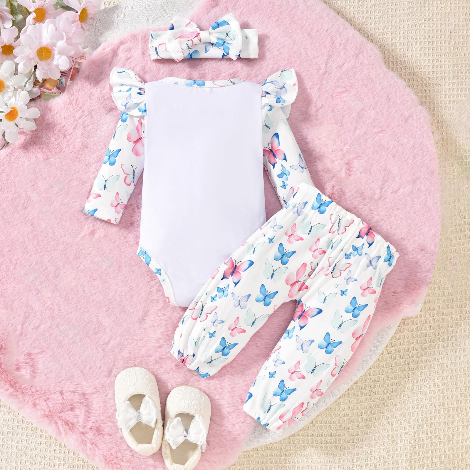 3PCS The Printed Letter Butterfly Printed Long Sleeve Baby Set