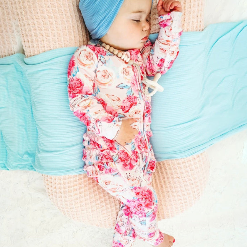 Stylish Pretty Floral Printed Ruffled Long Sleeve Baby Jumpsuit