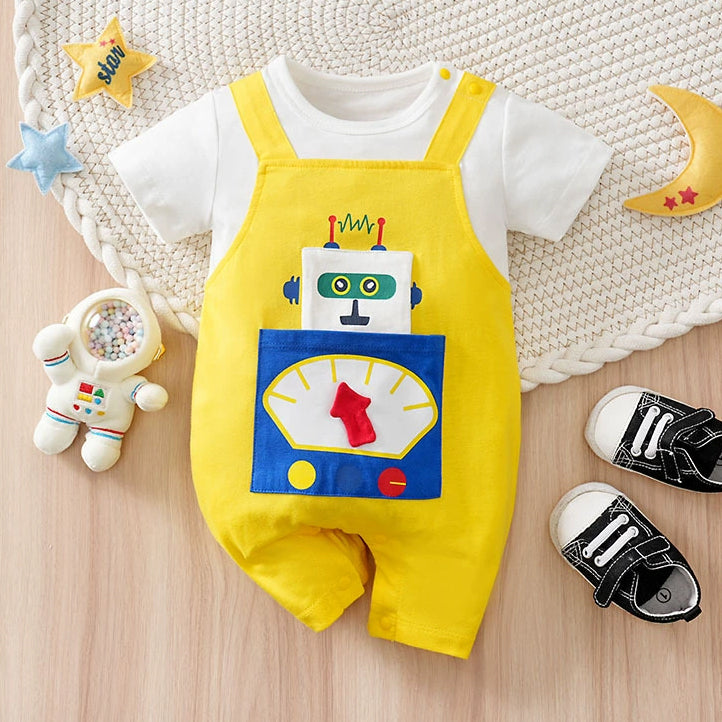 Casual Robot Printed Short Sleeve Baby Jumpsuit