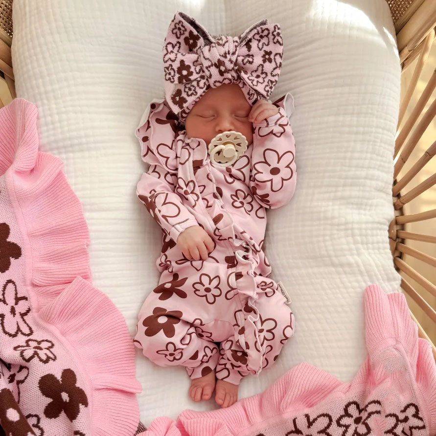 2PCS Bubbly Floral Print Zipper Long Sleeve Baby Girl Jumpsuit