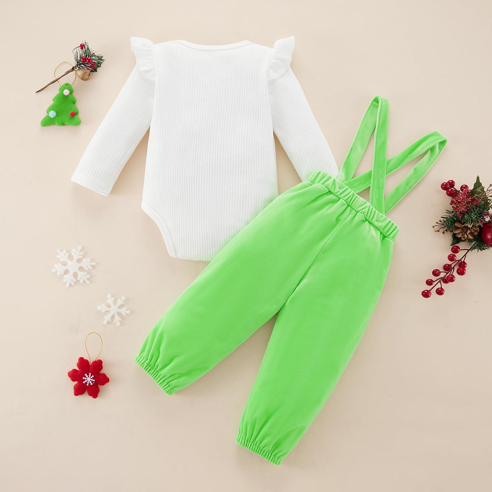 2PCS The Baby Who Stole Christmas Letter Printed Baby Overalls Set