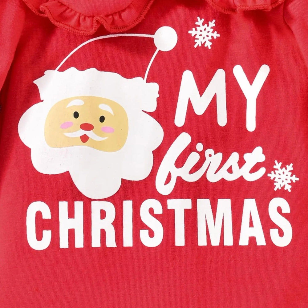 3PCS My First Christmas Letter Santa Print Long Sleeve Baby Girl Set