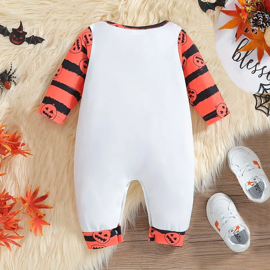 Cute My 1st Halloween Letter Stripe Printed Baby Jumpsuit