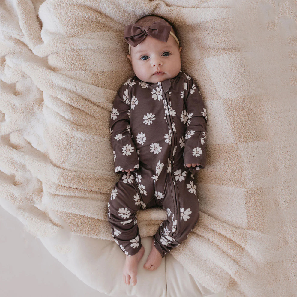 2PCS Trendy Floral Printed Long Sleeve Zipper Baby Jumpsuit