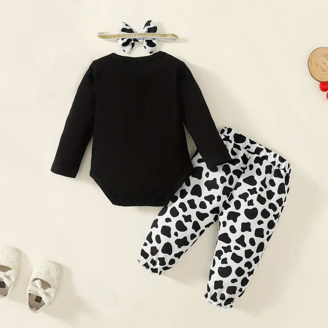 3PCS Holy Cow I AM ONE Cow Printed Long Sleeve Baby Set