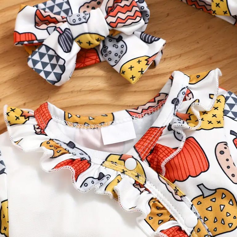 3PCS Cutest Pumpkin in The Patch Letter Print Baby Jumpsuit