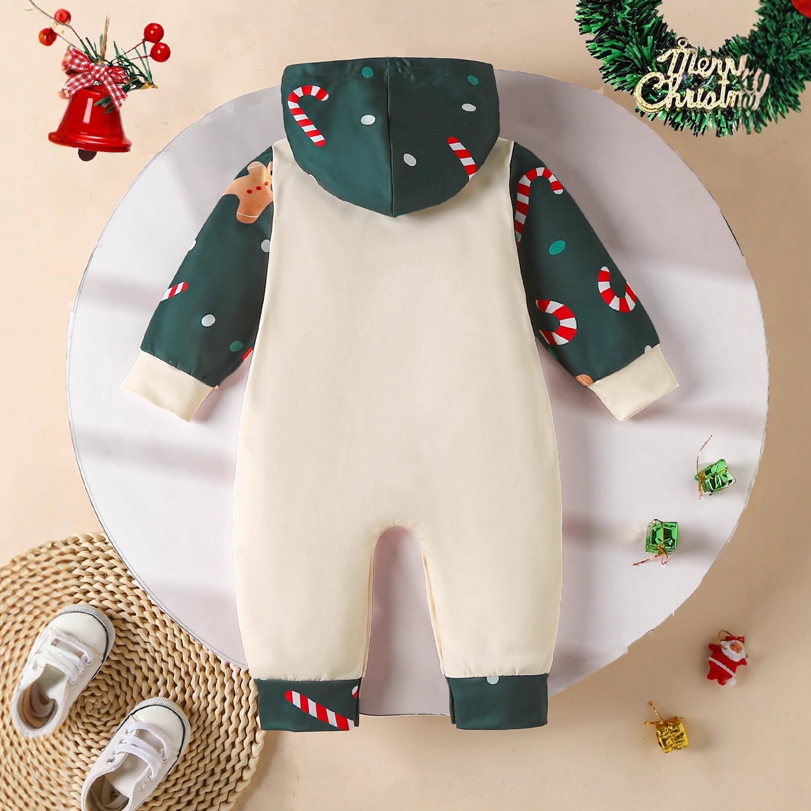 My 1st Christmas Letter Gingerbread Printed Hoodie Baby Jumpsuit