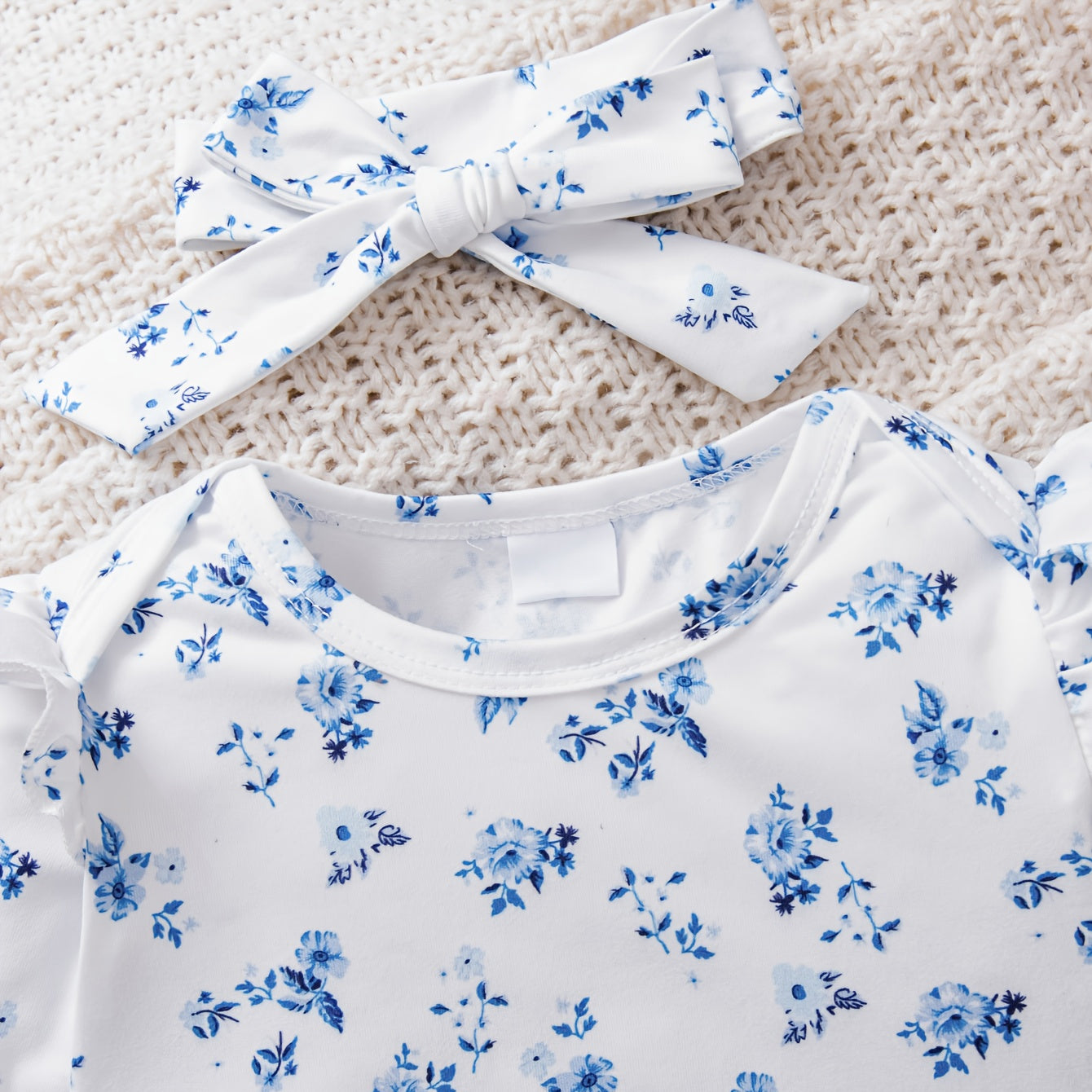 3PCS Gorgeous Floral Printed Long Sleeve Bowknot Baby Set