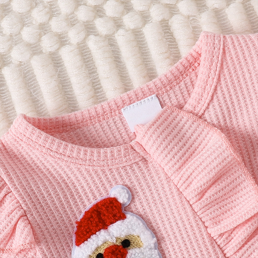 2PCS Delightful Christmas Santa Claus Applique Zipper Baby Jumpsuit