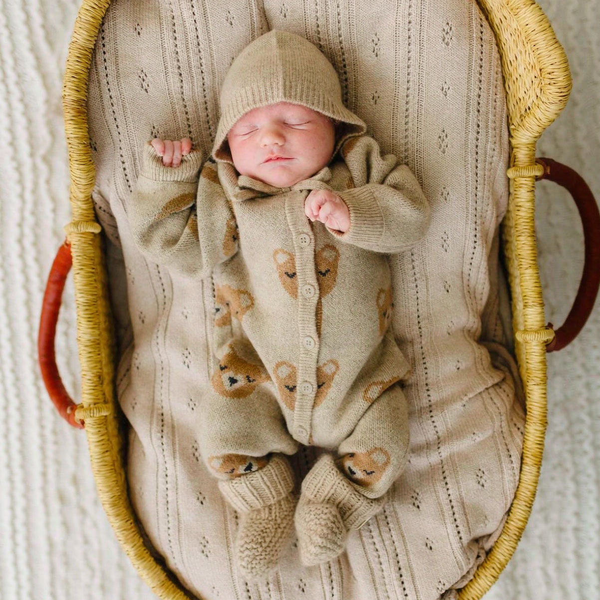 2PCS Lovely Bear Printed Knit Long Sleeve Baby Jumpsuit