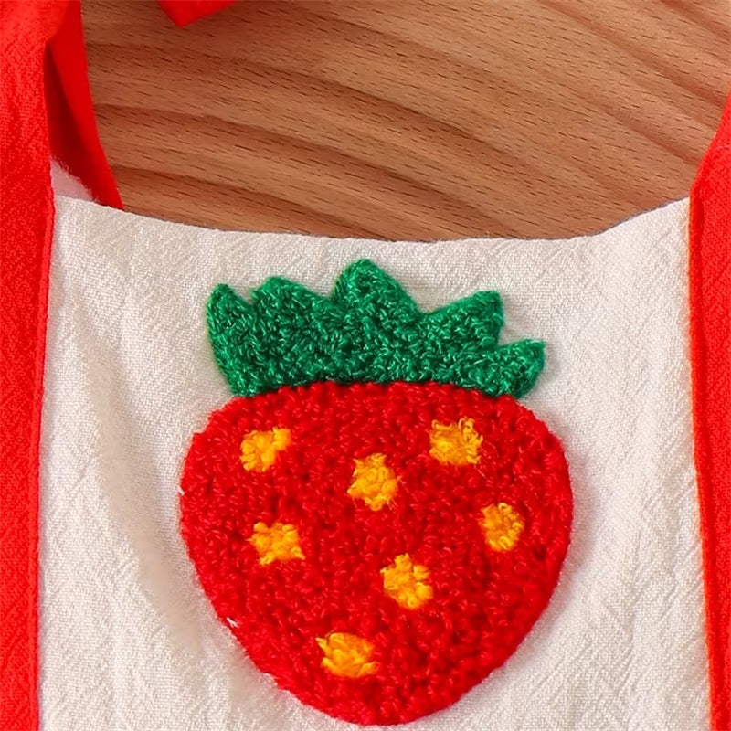 2PCS Cute Strawberry Embroidery Fly Sleeve Baby Romper