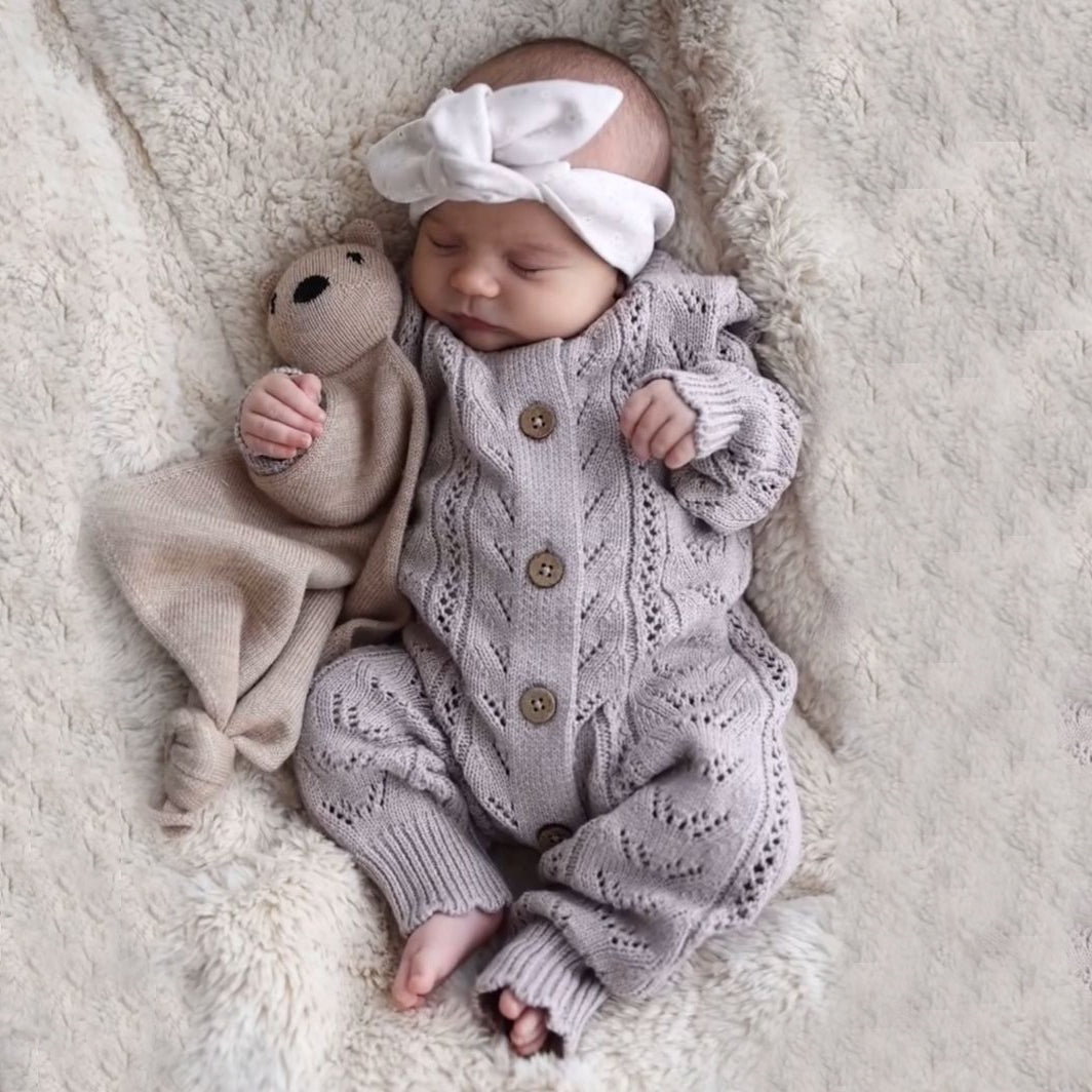 Cozy Knit Solid Color Long Sleeve Baby Jumpsuit