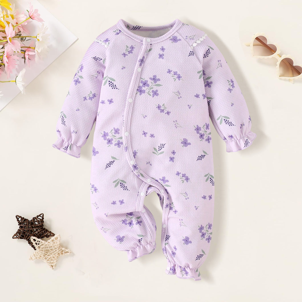 Charming Floral Printed Long Sleeve Baby Girl Jumpsuit