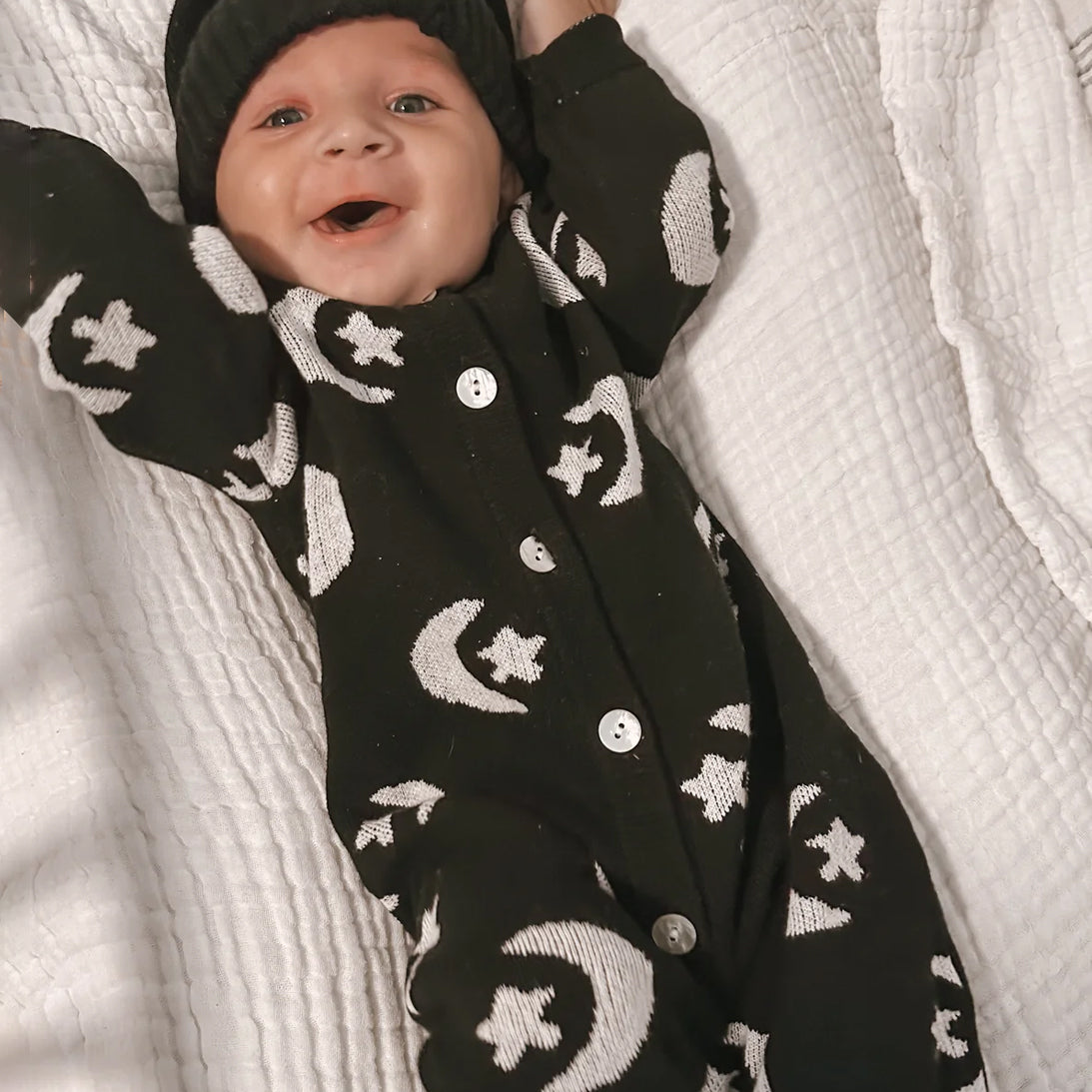 Lovely Moon Star Printed Knit Baby Jumpsuit