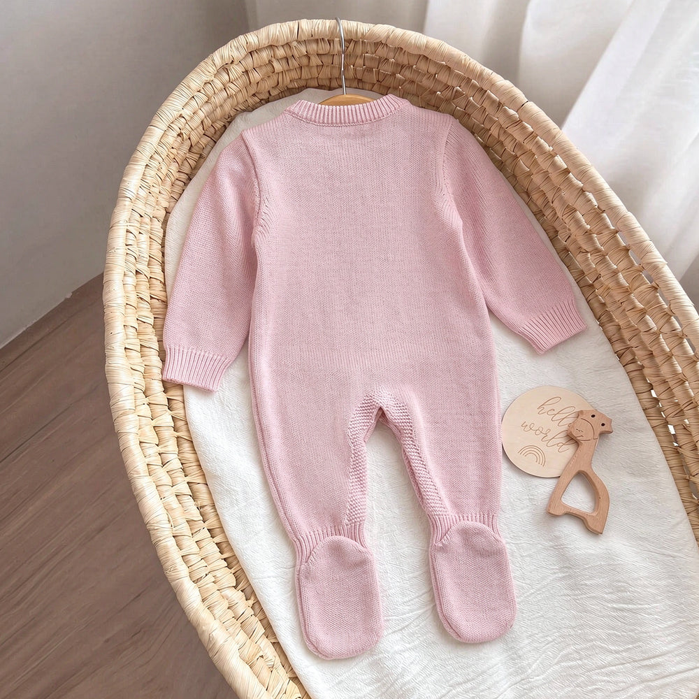 2PCS Soft Solid Color Knitted Long Sleeve Baby Jumpsuit