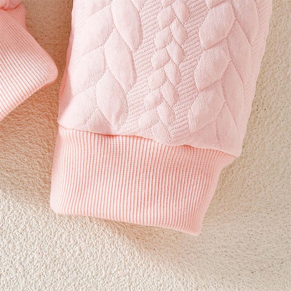 Casual Solid Color Lace Trim Long Sleeve Baby Hooded Jumpsuit