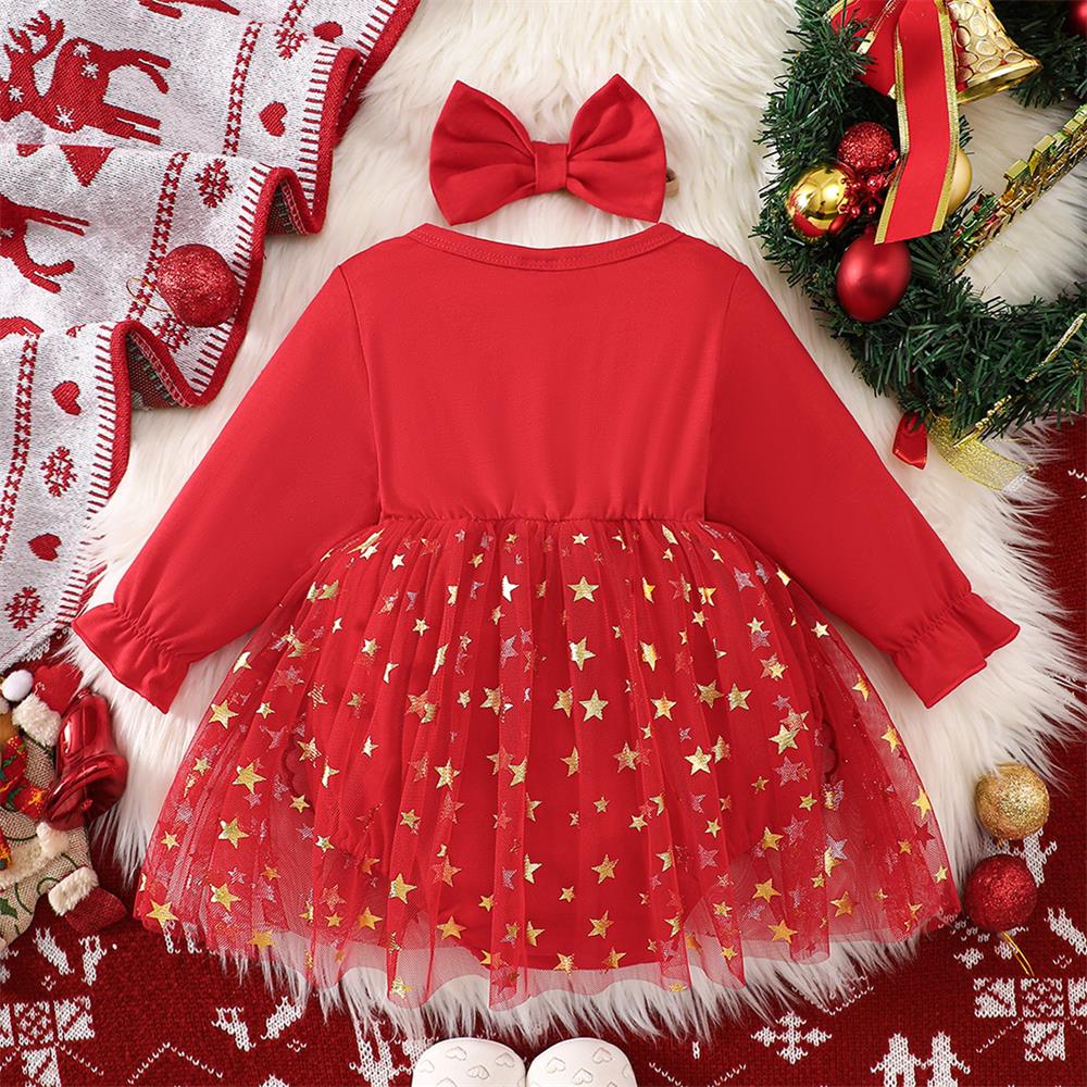 2PCS Santa Claus Embroidered Star Mesh Skirt Baby Romper