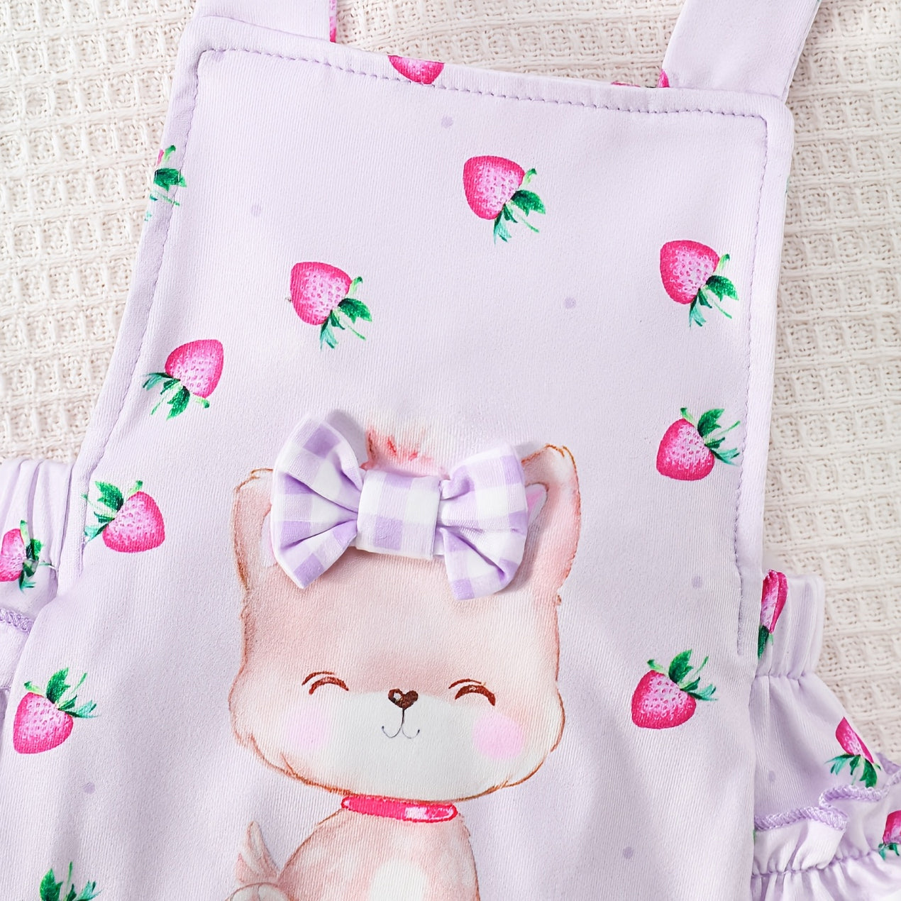 3PCS Strawberry Cartoon Cat Print Short Sleeve Overalls Baby Set