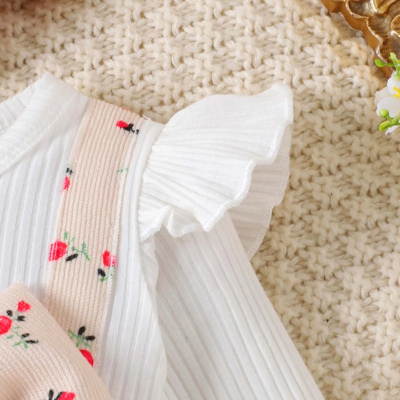 2PCS Sweet Floral Print Bowknot Long Sleeve Baby Jumpsuit