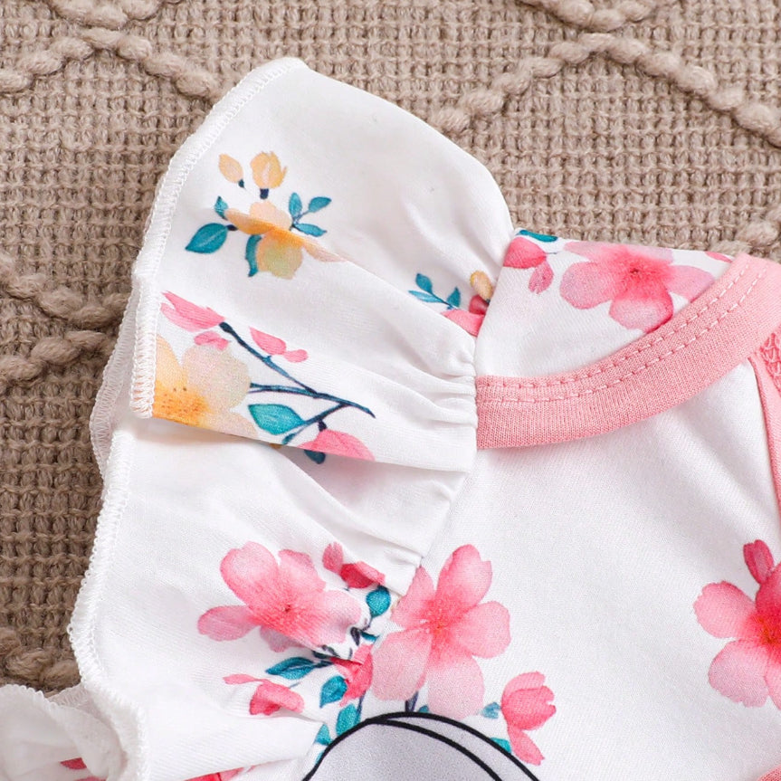 3PCS Elephant Floral Printed Sleeveless Baby Set