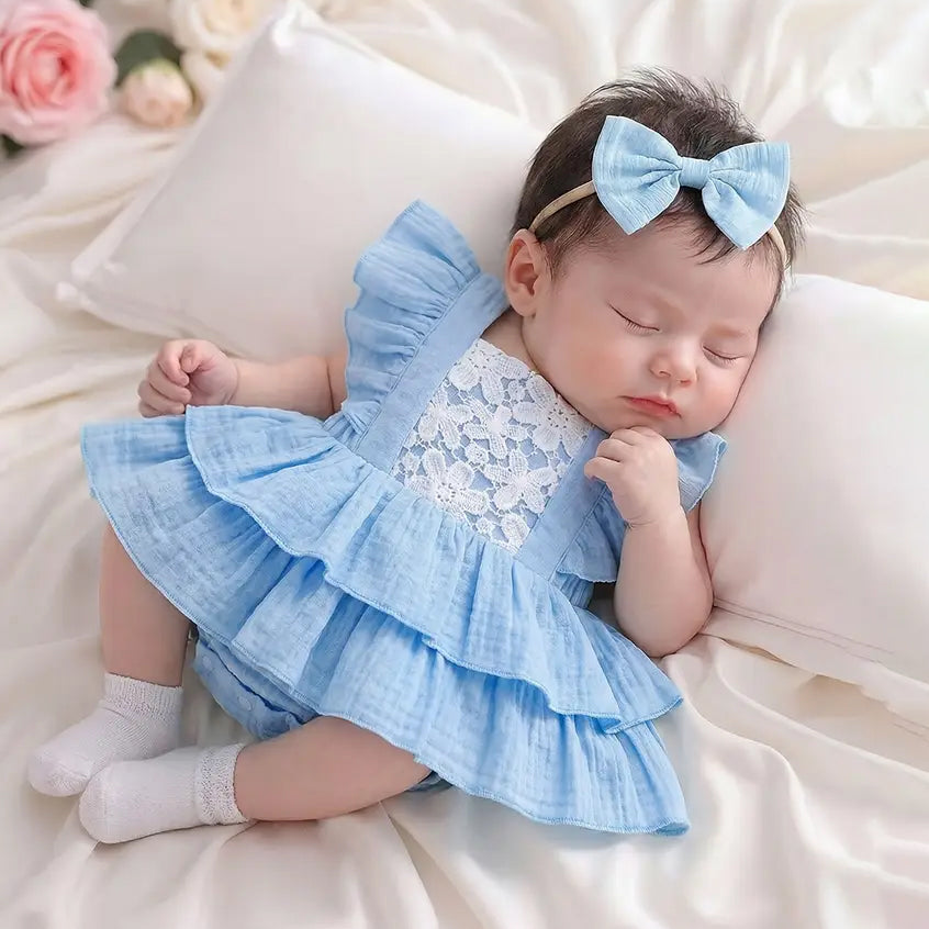 2PCS Sweet Hollow-out Floral Lace Flutter Sleeve Baby Romper