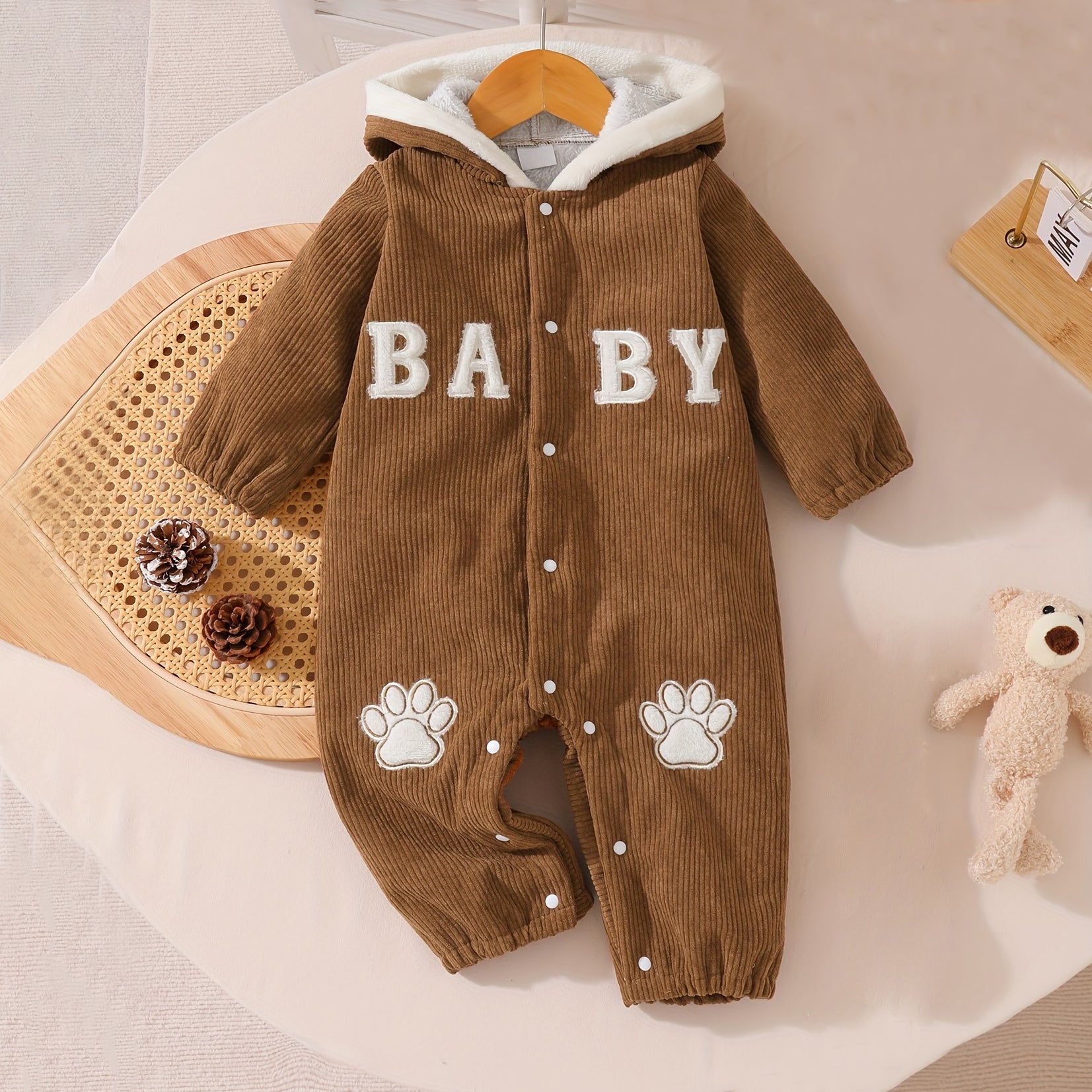 Baby Letter Printed Cotton Ribbed Long Sleeve Baby Jumpsuit