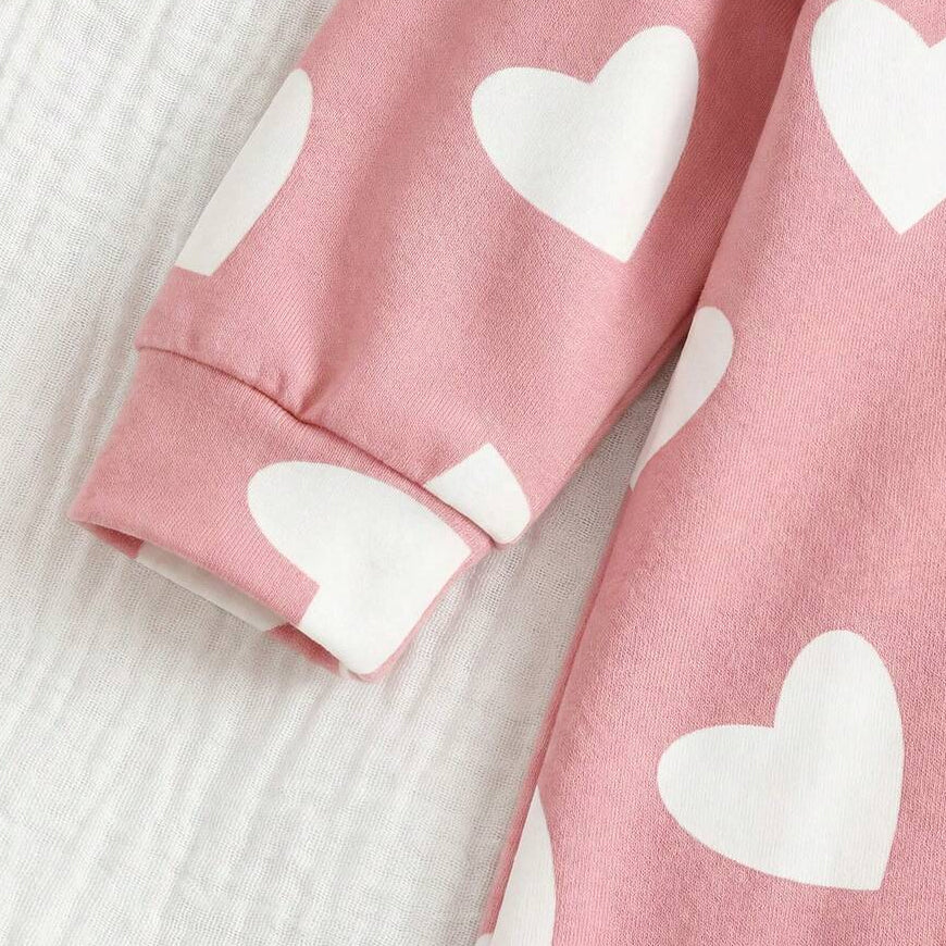 Adorable Heart Print Long Sleeve Zipper Baby Jumpsuit