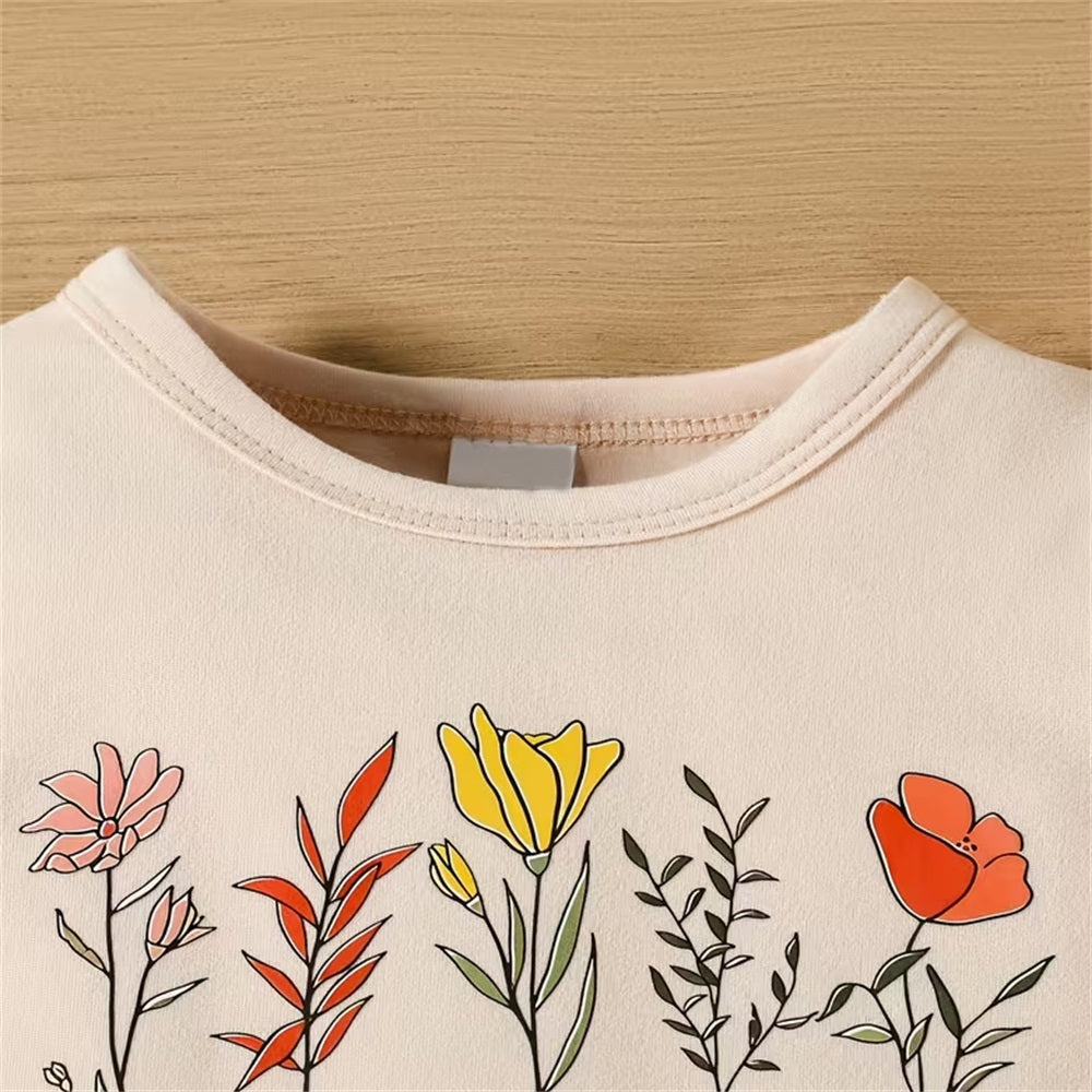 3PCS Stylish Cute Floral Print Long Sleeve Baby Girl Set