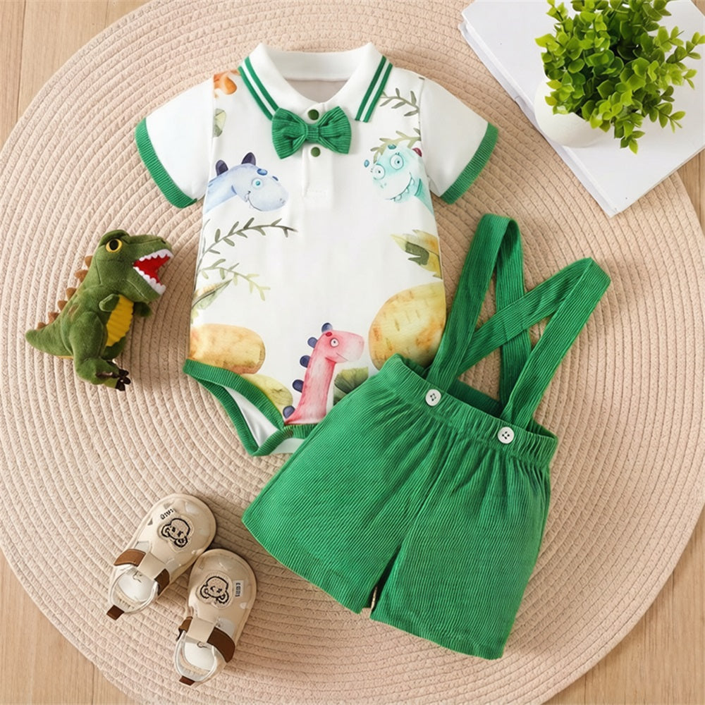 2PCS Summer Dinosaur Printed Short Sleeve Baby Set