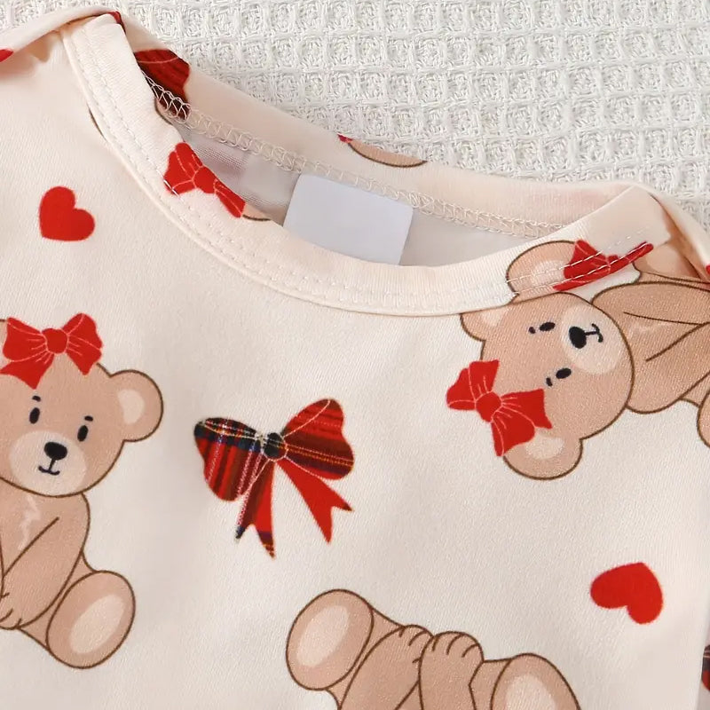 Lovely Christmas Bear Printed Baby Jumpsuit