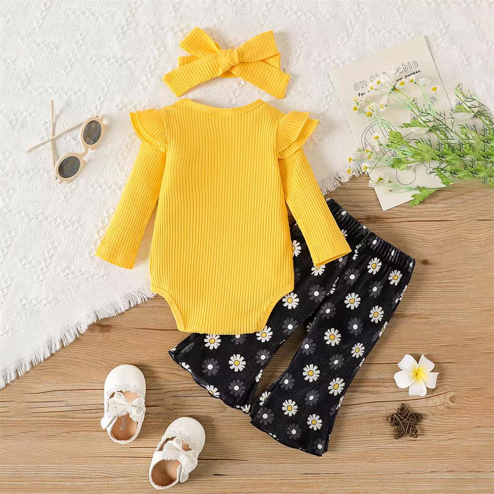 3PCS Stylish Cute Floral Print Long Sleeve Baby Set