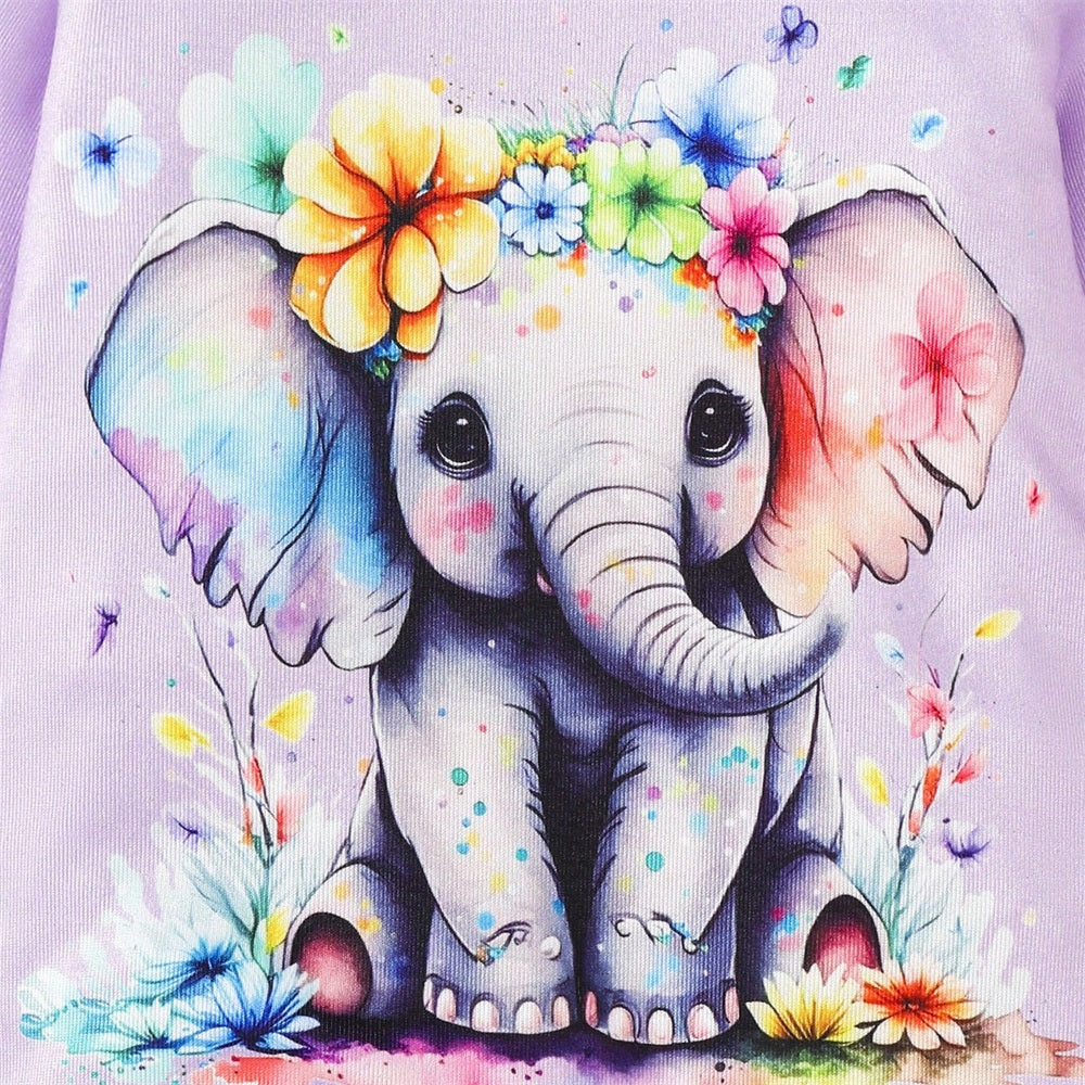 2PCS Elephant and Floral Print Long Sleeve Baby Jumpsuit