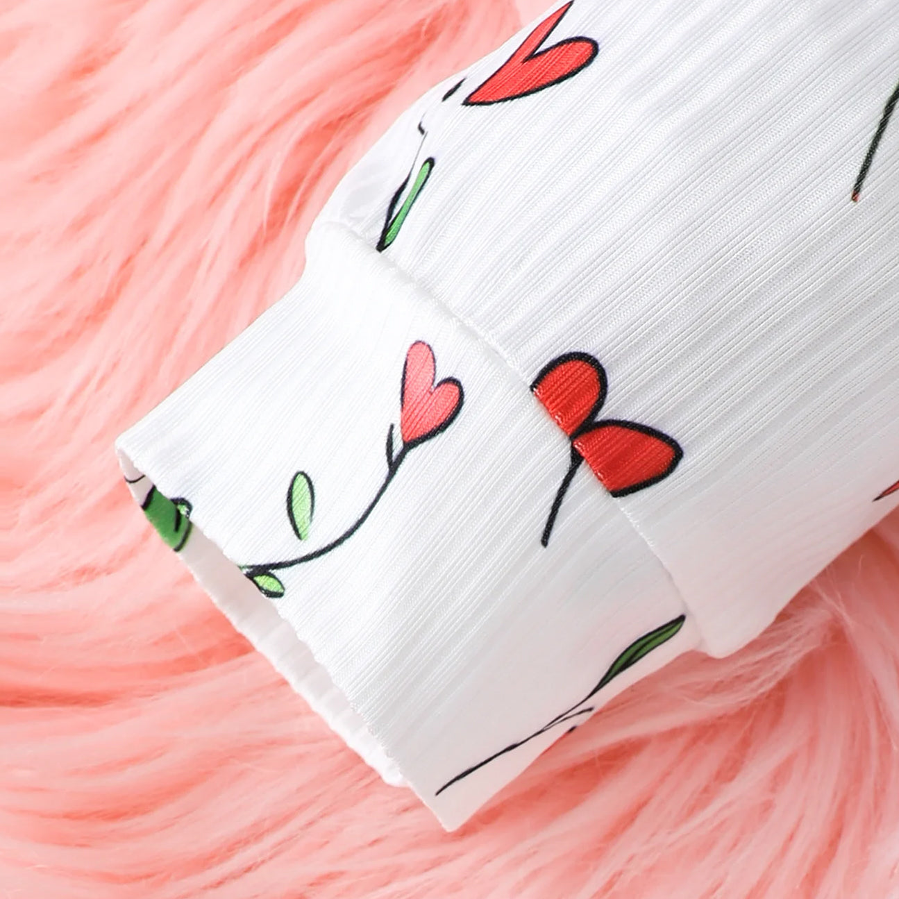 2PCS Heart Floral Printed Long Sleeve Baby Jumpsuit