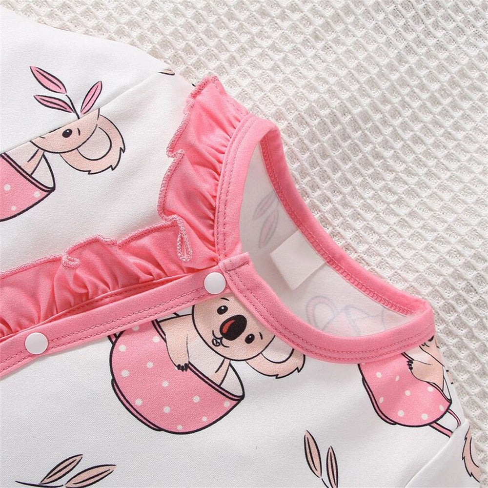 2PCS Lovely Koala Print Short Sleeve Baby Girl Jumpsuit