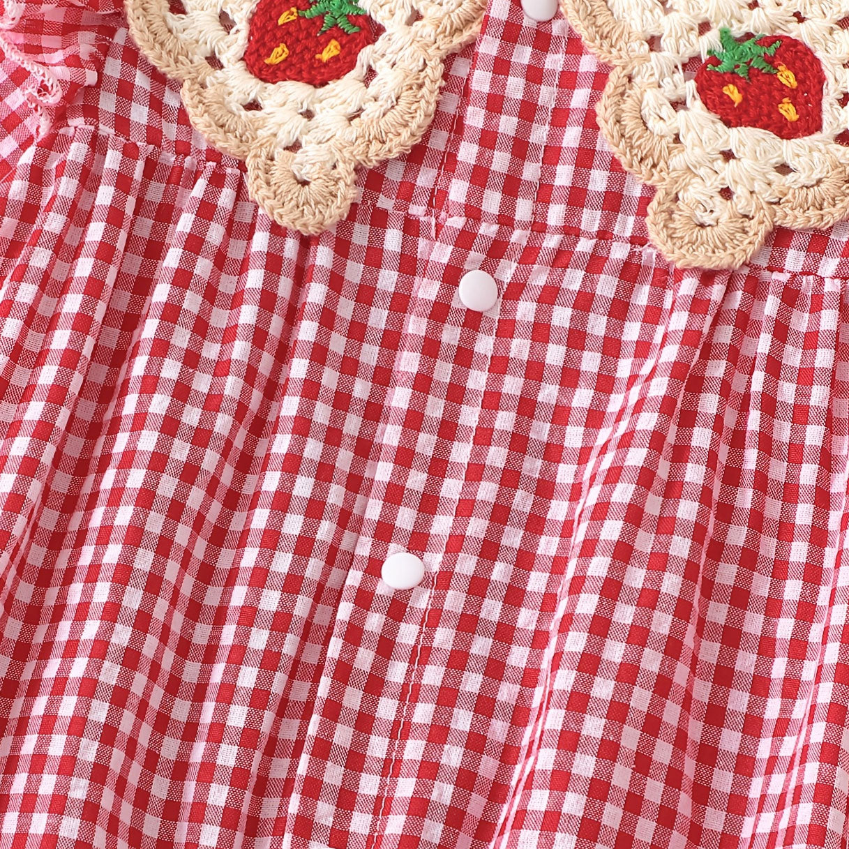 Bubbly Strawberry Plaid Printed Long Sleeve Baby Jumpsuit